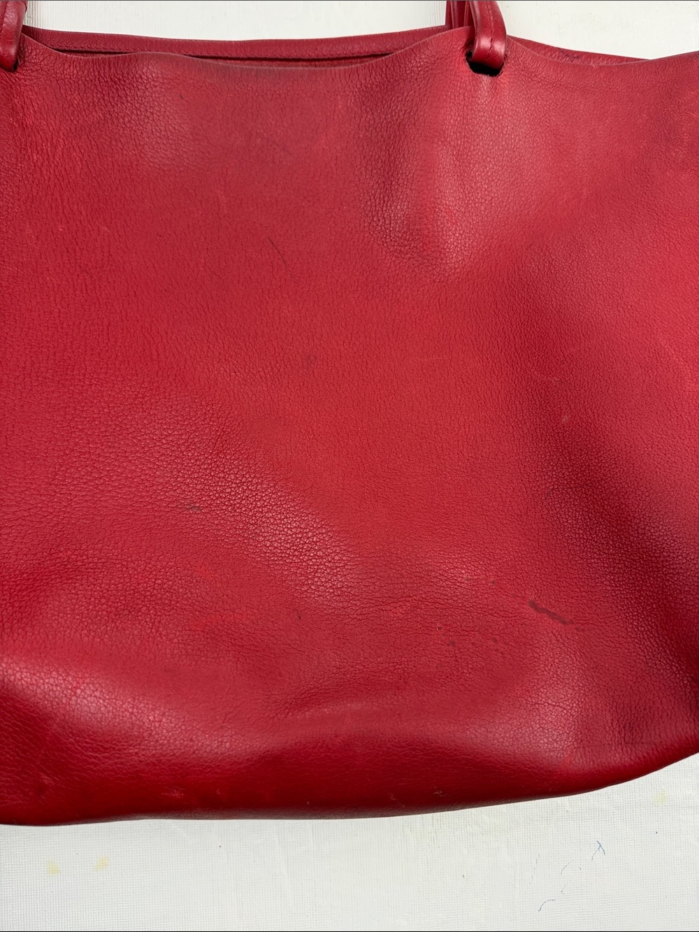 The Row Red Leather Simple Unlined Open Top Tote Bag Thin Flat Handles - Picture 5 of 16